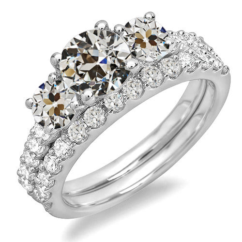 Engagement Ring Set Old Miner Cut Diamond Jewelry