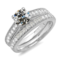 Engagement Ring Set Round Old Miner Diamond Milgrain 6 Carats