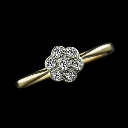 Engagement Round Old Miner Diamond Ring Flower Style