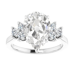 Real  Engagement Ring Round & Pear Old Mine Cut Diamond 6 Carats