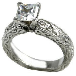 Euro Shank Engagement Ring Antique Style Princess Cut Diamond