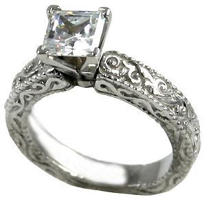Euro Shank Engagement Ring Antique Style Princess Cut Diamond