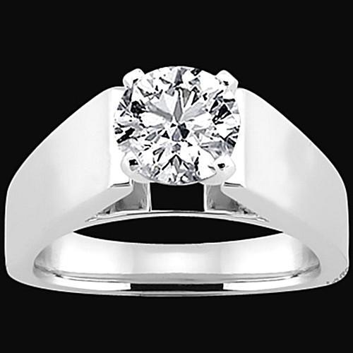 Euro Shank Round Diamond Solitaire Ring White Gold 14K