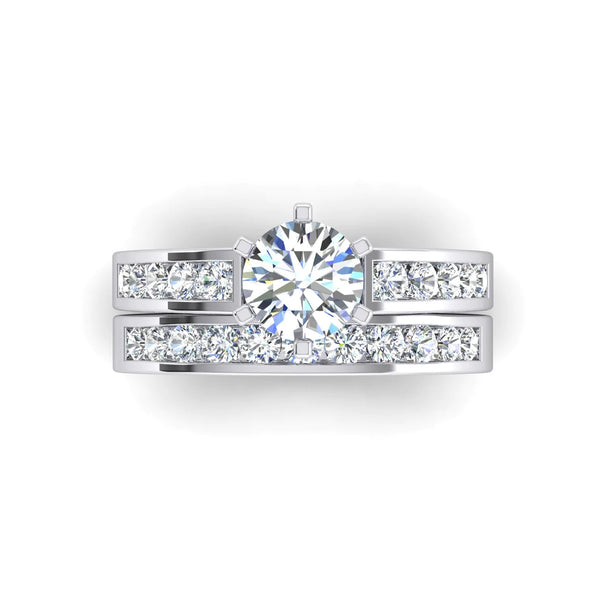 Round Euro Shank Diamond Engagement Ring With Accents  14K