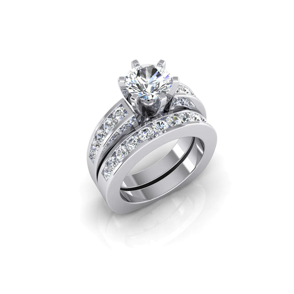 Round Euro Shank Diamond Engagement Ring With Accents WG 