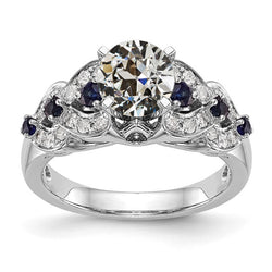 Real  Fancy Gemstone Wedding Ring Old Cut Diamond & Sapphires 4.50 Carats
