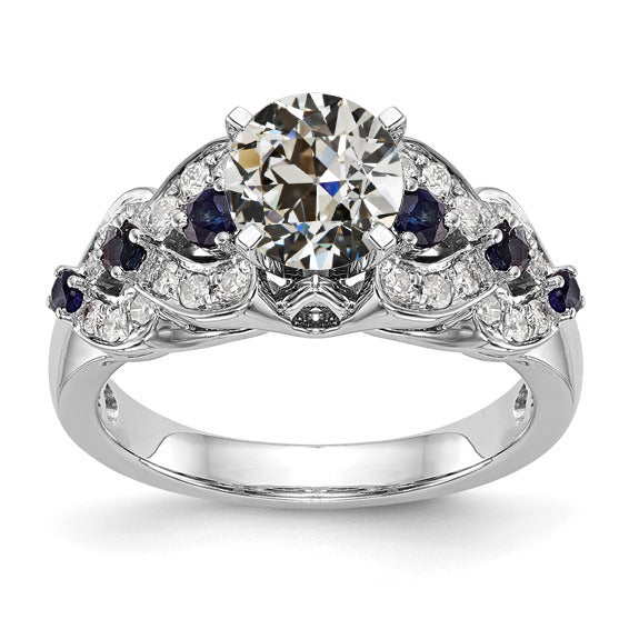 Gemstone Wedding Ring Old Miner Cut Diamond & Sapphires