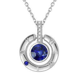 Fancy Pendant Round Ceylon Sapphire & Diamond Necklace 1.75 Carats