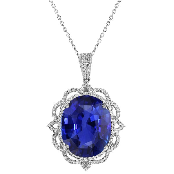 Fancy Solitaire Pendant Oval Dark Kashmir Sapphire Jewelry 4 Carats Gold