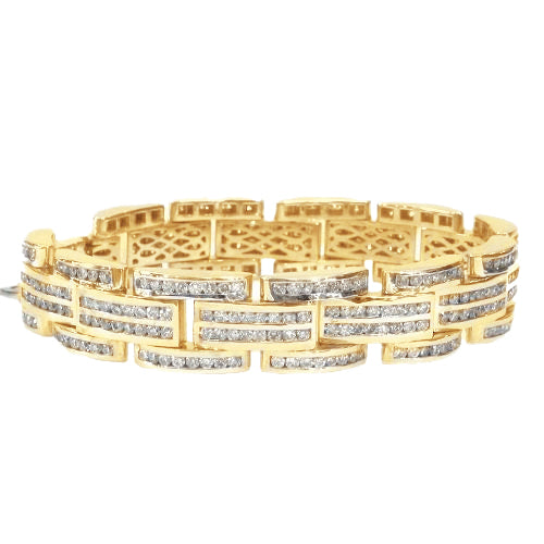 Fine Round Shape Natural Earth Mined Diamond Men Bracelet Yellow Gold 14K 12 Carats