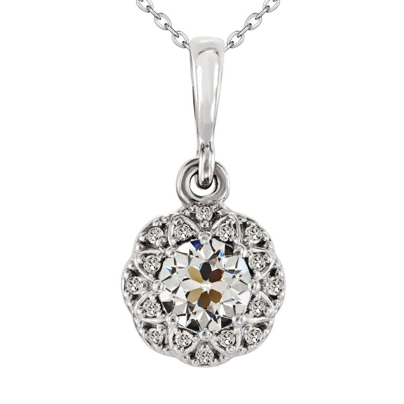 Flower Style Diamond Pendant 2.50 Ct Halo Old Miner With Chain