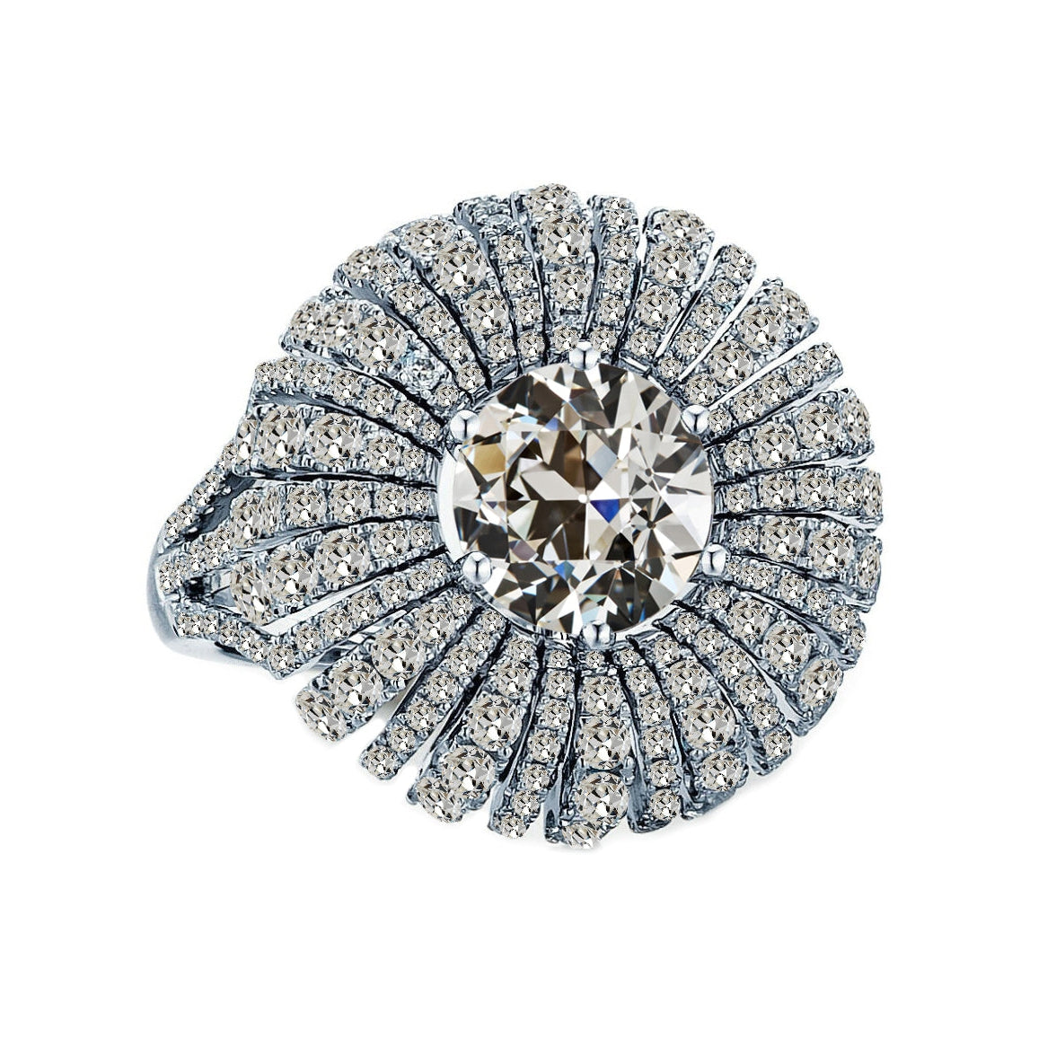 Flower Style Old Cut Halo Anniversary Diamond Fancy Ring 4 Carats