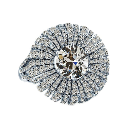 Flower Style Old Cut Halo Anniversary Diamond Fancy Ring 4 Carats