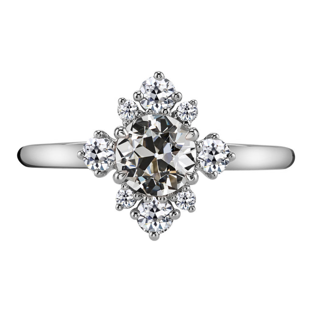 Flower Style Old Miner Diamond Engagement Ring 3.50 Carats White Gold
