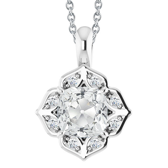Flower Style Diamond Pendant Old Miner Cut Necklace