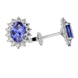 Flower Style Studs Earrings 6.40 Carats Tanzanite Natural Earth Mined Diamonds Gold 14K