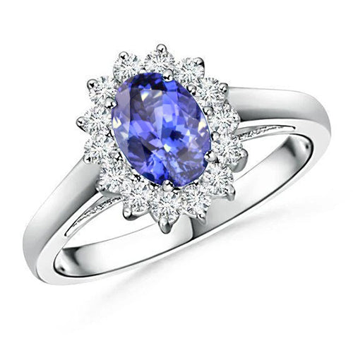 Flower Style Tanzanite With Diamonds New Amazing  Ring White Gold 