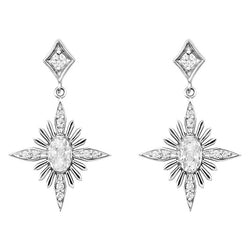 Flower Style White Gold Diamond Drop Earrings Oval Old Cut 3 Carats