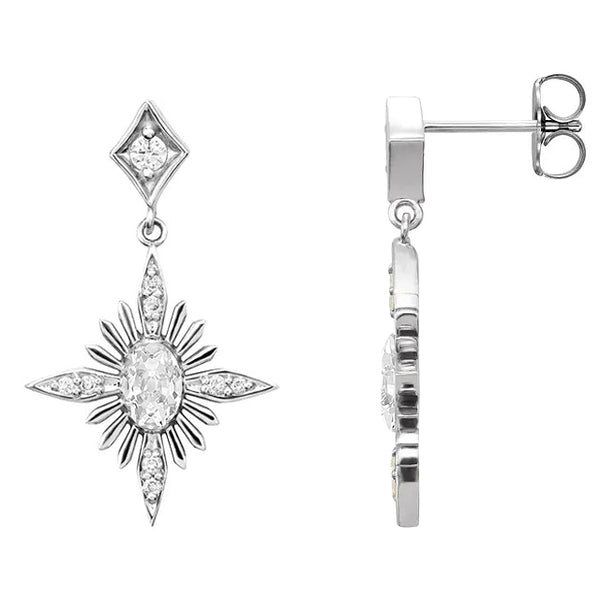 Flower Style White Gold Diamond Drop Earrings Oval Old Cut 3 Carats 