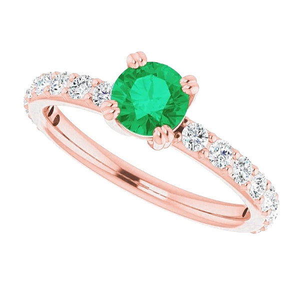 Products Four Prong 2.50 Carats Diamond Round Green Emerald Ring