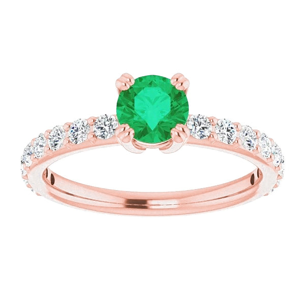 Four Prong 2.50 Carats Diamond Round Green Emerald Ring