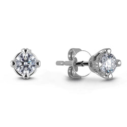 Four Prong Set 2 Ct Round Natural Real ( Not Lab Grown ) Diamond Studs Earring Crown Setting Gold 14K