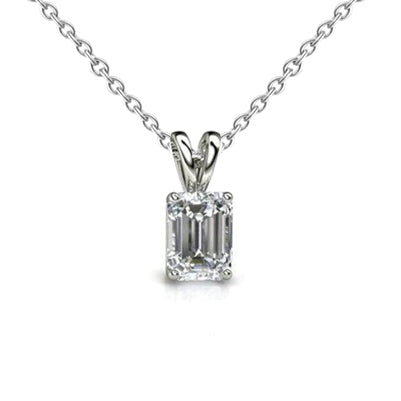 GIA CERTIFIED Emerald Cut Lab Grown Diamond Lady Necklace Pendant 2 Carats White Gold 14K