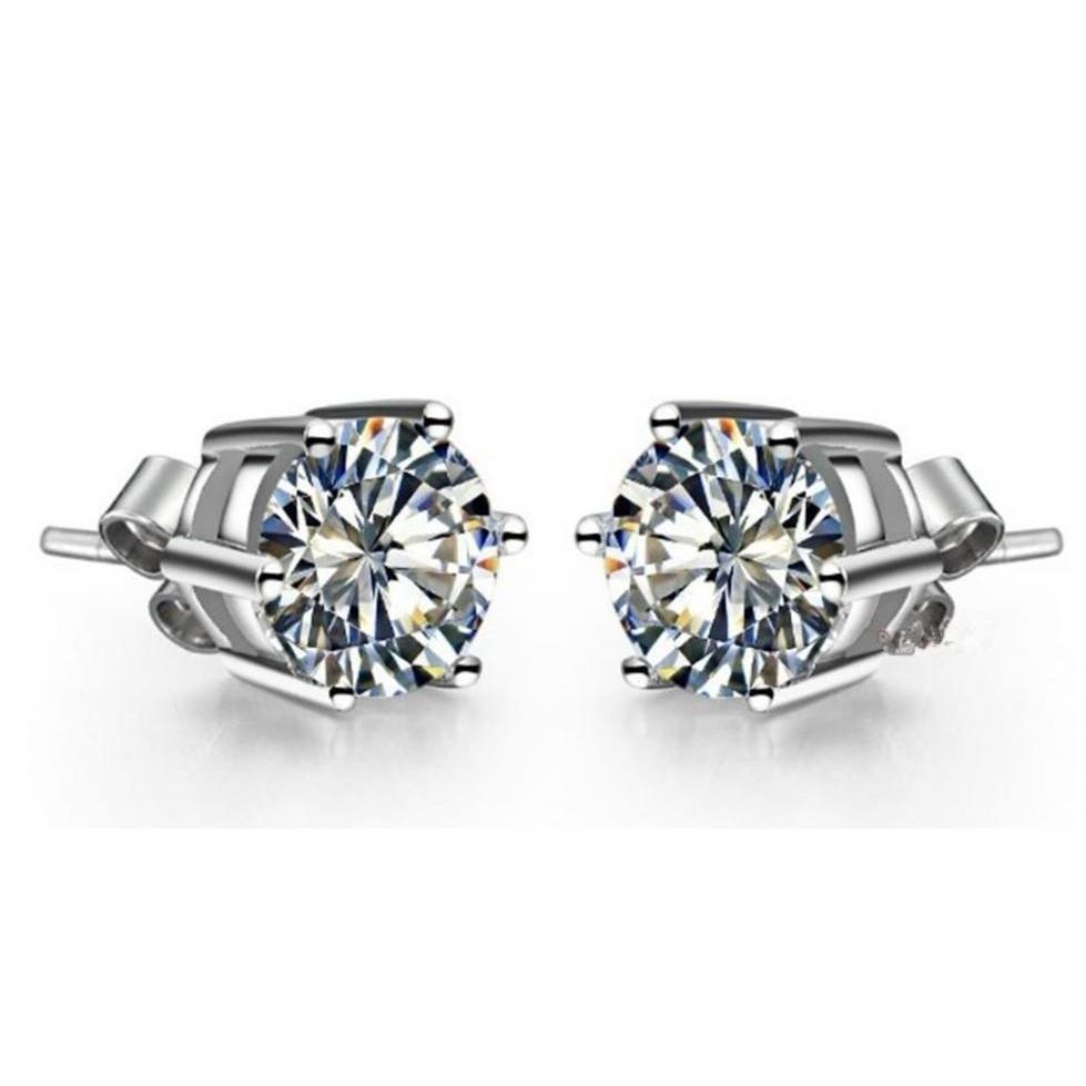 GIA CERTIFIED Round Lab Grown Diamond Stud Earrings Six Prong Setting Jewelry 2 Carat WG 14K