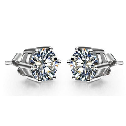 GIA CERTIFIED Round Lab Grown Diamond Stud Earrings Six Prong Setting Jewelry 2 Carat WG 14K