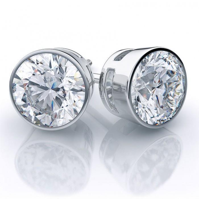 GIA Certified Bezel Set Round Lab Grown Diamond Stud Earring