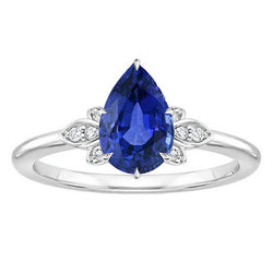 Gemstone Diamond Ring 2 Ct Pear Ceylon Sapphire 14K Gold