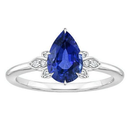 Gemstone Diamond Ring 2 Ct Pear Ceylon Sapphire 14K Gold