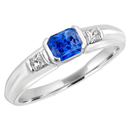 Gemstone Mens Ring Princess Diamond Gold Bar Set Blue Sapphire 1.75 Ct