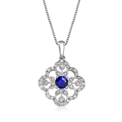 Gemstone Pendant Flower Style Diamond Necklace White Gold 2 Carats
