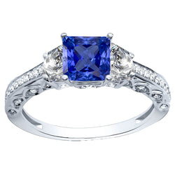Gemstone Princess Sapphire Ring 5 Ct Trapezoid & Round Diamonds