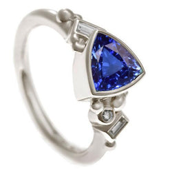 Gemstone Trillion Bezel Set Blue Sapphire Ring 2 Carats Baguette Natural Earth Mined Diamonds