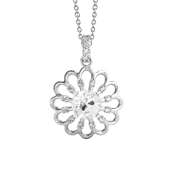 Gold Diamond Flower Pendant Old Miner Prong Set