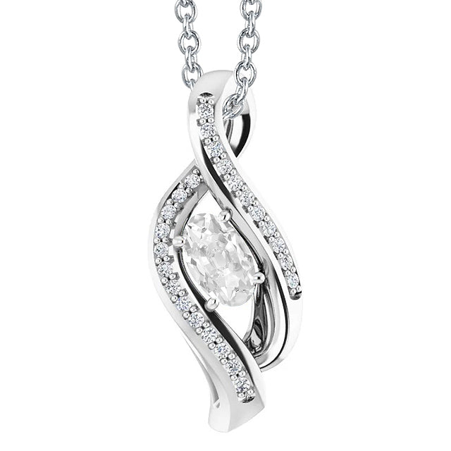 Gold 14K Diamond Pendant Round & Oval Old Cut