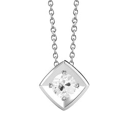 Gold 14K Natural Earth Mined Diamond Square Pendant With Chain Round Old Cut 1 Carat