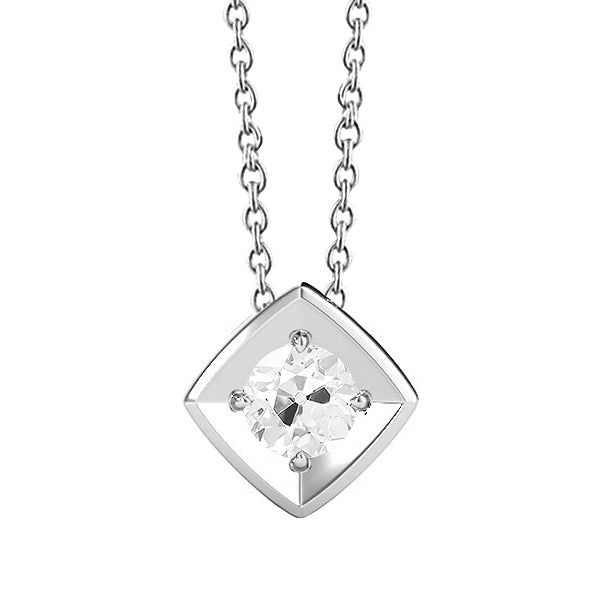 Diamond Square Pendant With Chain Round Old Cut