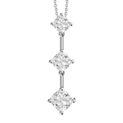 Gold 14K Real Natural Earth Mined Diamond Three Stone Pendant Cushion Old Mine Cut 4 Carats