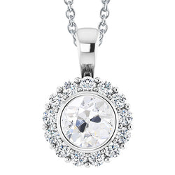 Gold 14K Halo Genuine Natural Earth Mined Diamond Pendant Bezel Set Round Old Miner 4.50 Carats