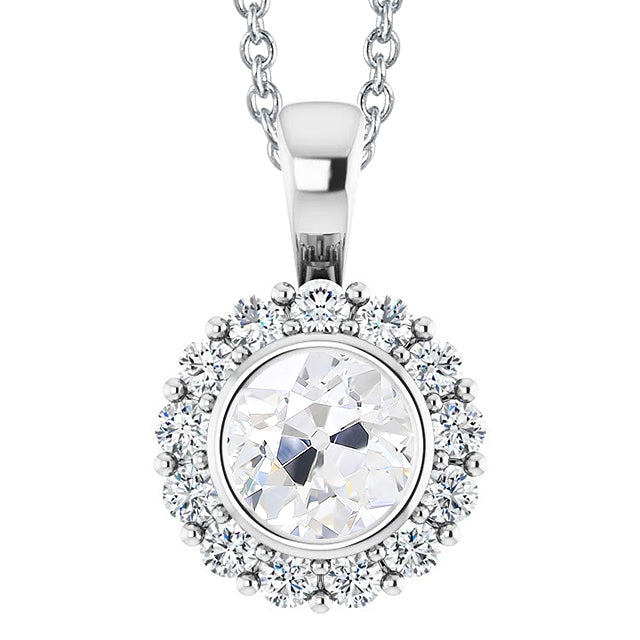 Gold Halo Diamond Pendant Bezel Set Old Miner