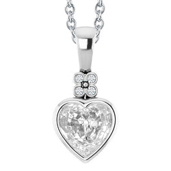 Gold 14K Heart Old Miner & Round Natural Earth Mined Diamond Pendant Bezel Set 4 Carats