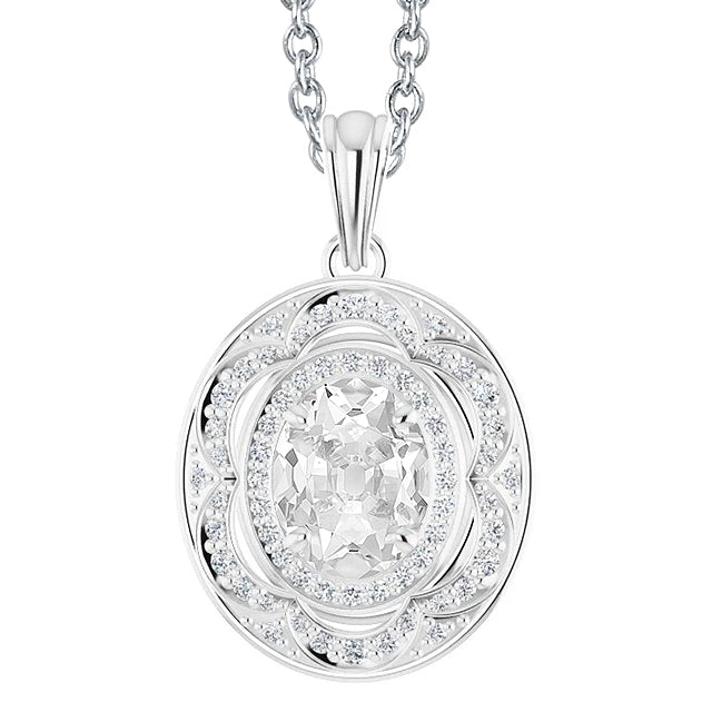 Oval Old Mine Cut Diamond Halo Pendant 5 Carats