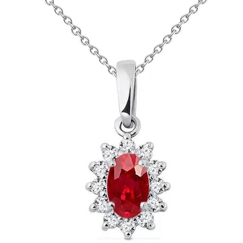 Gold 14K Red Ruby With Natural Earth Mined Diamonds 6.25 Ct Pendant Necklace With Chain