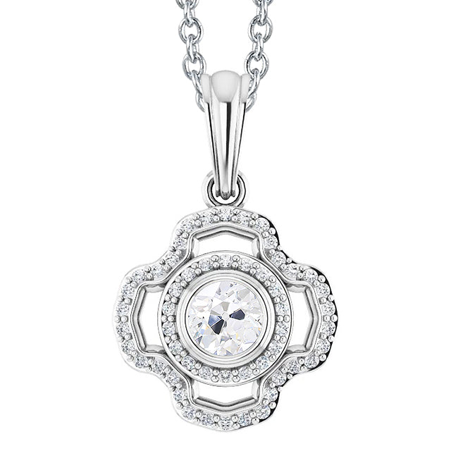 Gold 14K Round Old Mine Cut Halo Diamond Pendant