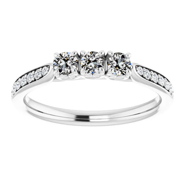 Gold Anniversary  Unique Style White Sparkling Weeding Engagement White gold Old Miner Cut Diamond Prong Ring