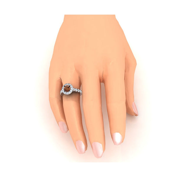 Round Cut Brown Diamond Halo Engagement Ring