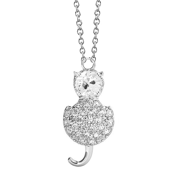 Gold Diamond Cat Shaped Pendant Round Old Miner